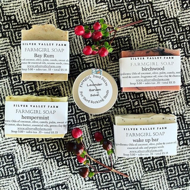 Wool blanket from @lovelyvalleywool makes a beautiful background. More of your favorite scents! Farmgirl Soaps in the store this week! @fourseasonslocal only! #handmade #soap #farmgirlsoap #madebyafarmgirl #handsalve #buylocal #smallbusiness