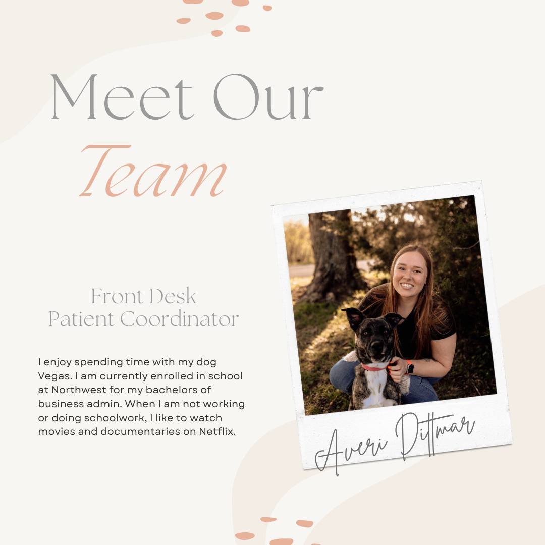 It's Meet Our Team Tuesday!

This is Averi, she is one of our Front Desk Patient Coordinators. She is a fantastic member of the team!

 #MeetTheTeamTuesday #teamworkmakesthedreamwork #meettheteamtuesday #tuesdayvibes #meettheteam #teamwork