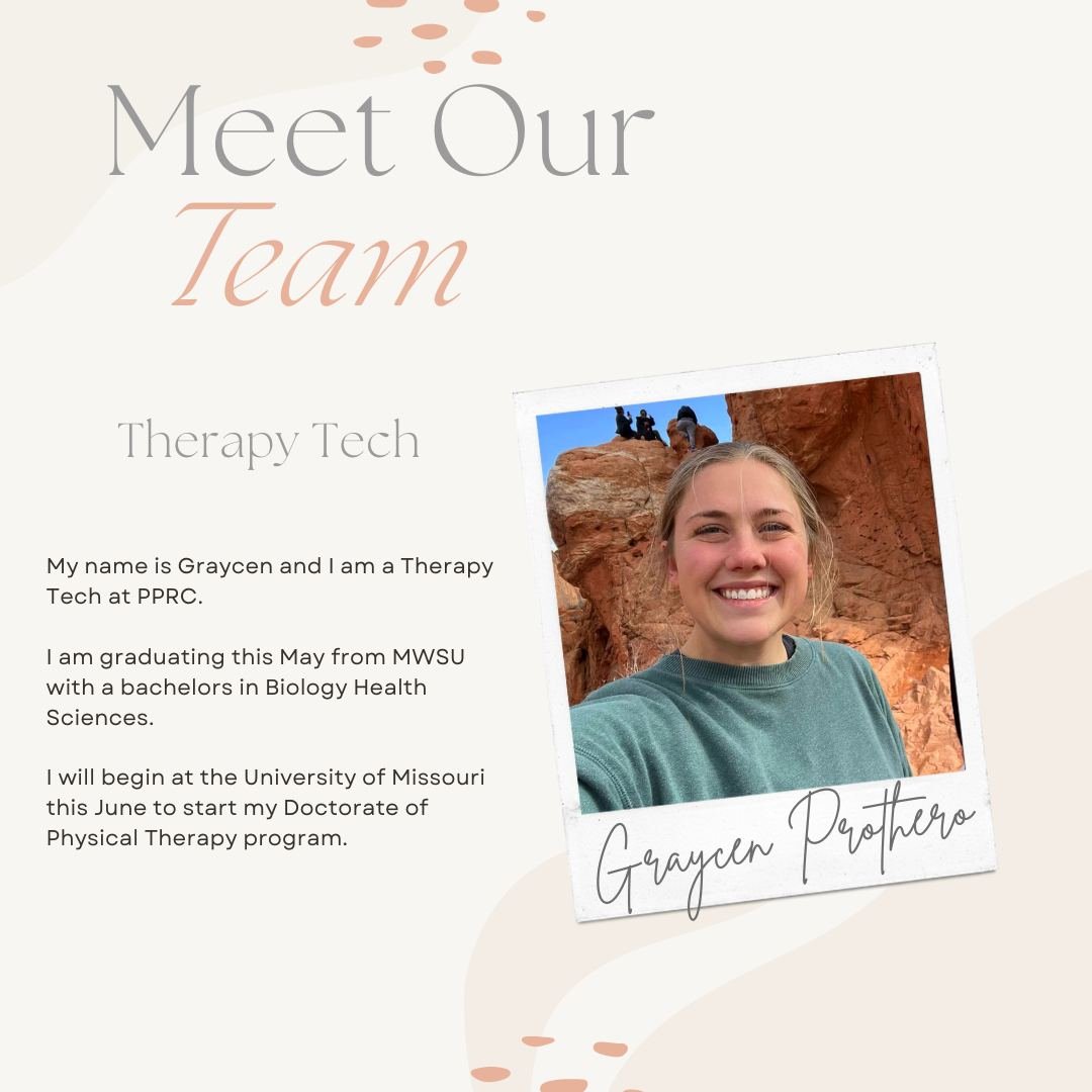 It's Meet our Team Tuesday!

This is Graycen, she is one of our Therapy Techs in our St. Joseph office. 

We are so happy to have her as part of our team! 

 #MeetTheTeamTuesday #tuesdayvibes #teamworkmakesthedreamwork #meettheteamtuesday #meetthetea