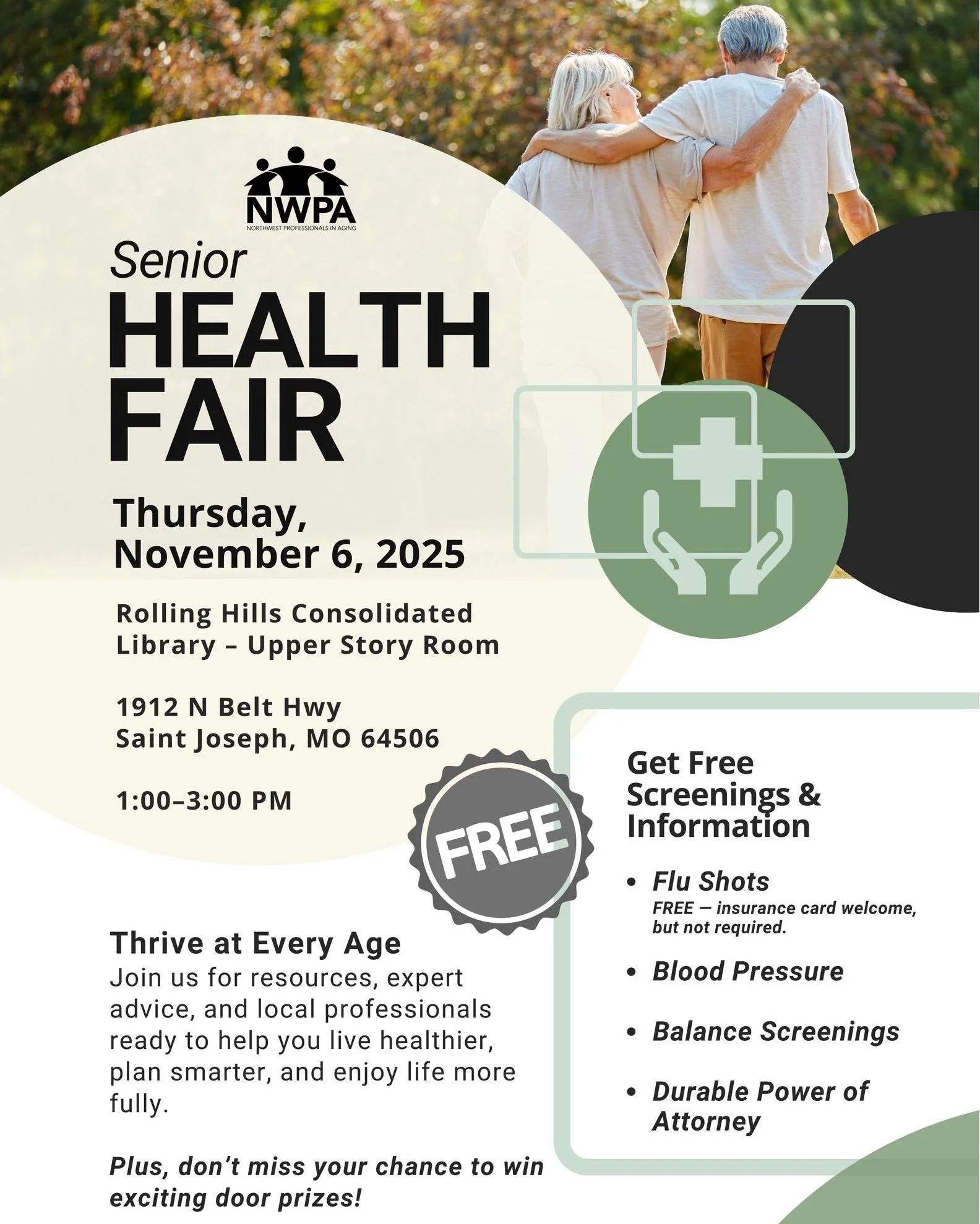 ✨ Calling all adults 60+! ✨

Join us for another incredible NWPA Health Fair &mdash; this time featuring:
💉 FREE flu shots
🦶 Balance screenings by Performance Plus
🤝 Resource vendors, giveaways &amp; more!

It&rsquo;s a one-stop event for wellness