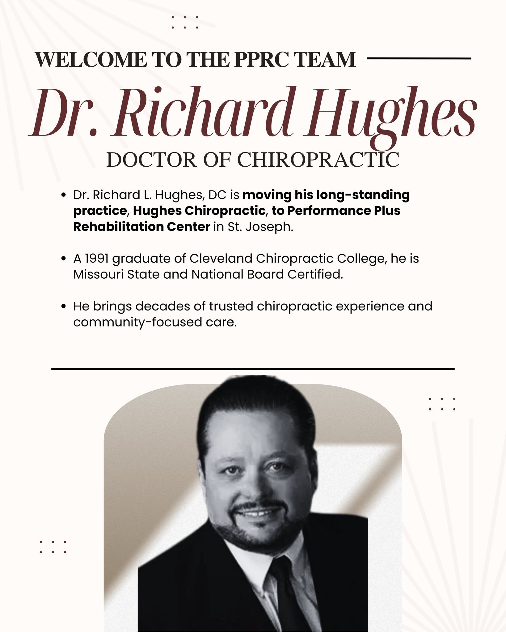 Starting tomorrow, Friday, December 12, Dr. Hughes will begin seeing new patients at Performance Plus! Call (816) 232-5113 to get scheduled &mdash; or feel free to walk in. 🤝