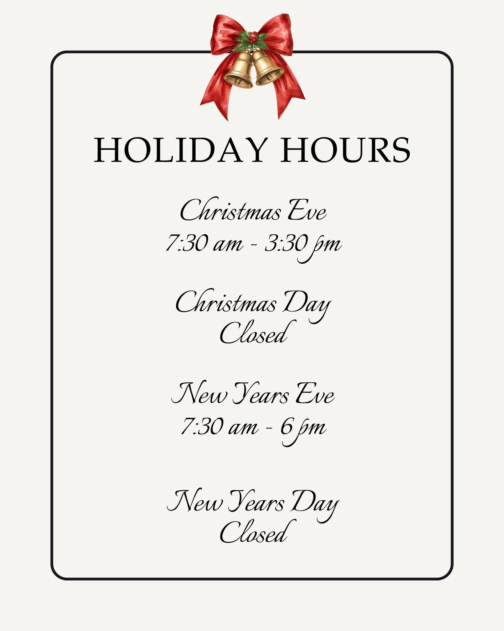 🎄 Holiday Hours at Performance Plus &mdash; St. Joseph &amp; Cameron
We&rsquo;re here for you this holiday season and are committed to helping you enjoy a wonderful, pain-free holiday.