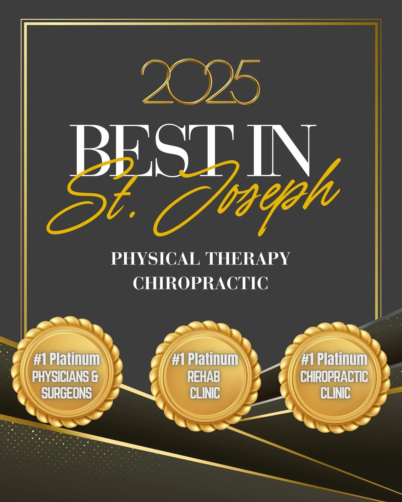 We are incredibly honored to be recognized as #1 Platinum Winners in three categories:

🏆 Rehabilitation Clinic
🏆 Chiropractic Clinic
🏆 Dr. Aaron Clary, D.C. &mdash; #1 in the Physicians &amp; Surgeons category

Thank you to everyone in our commun