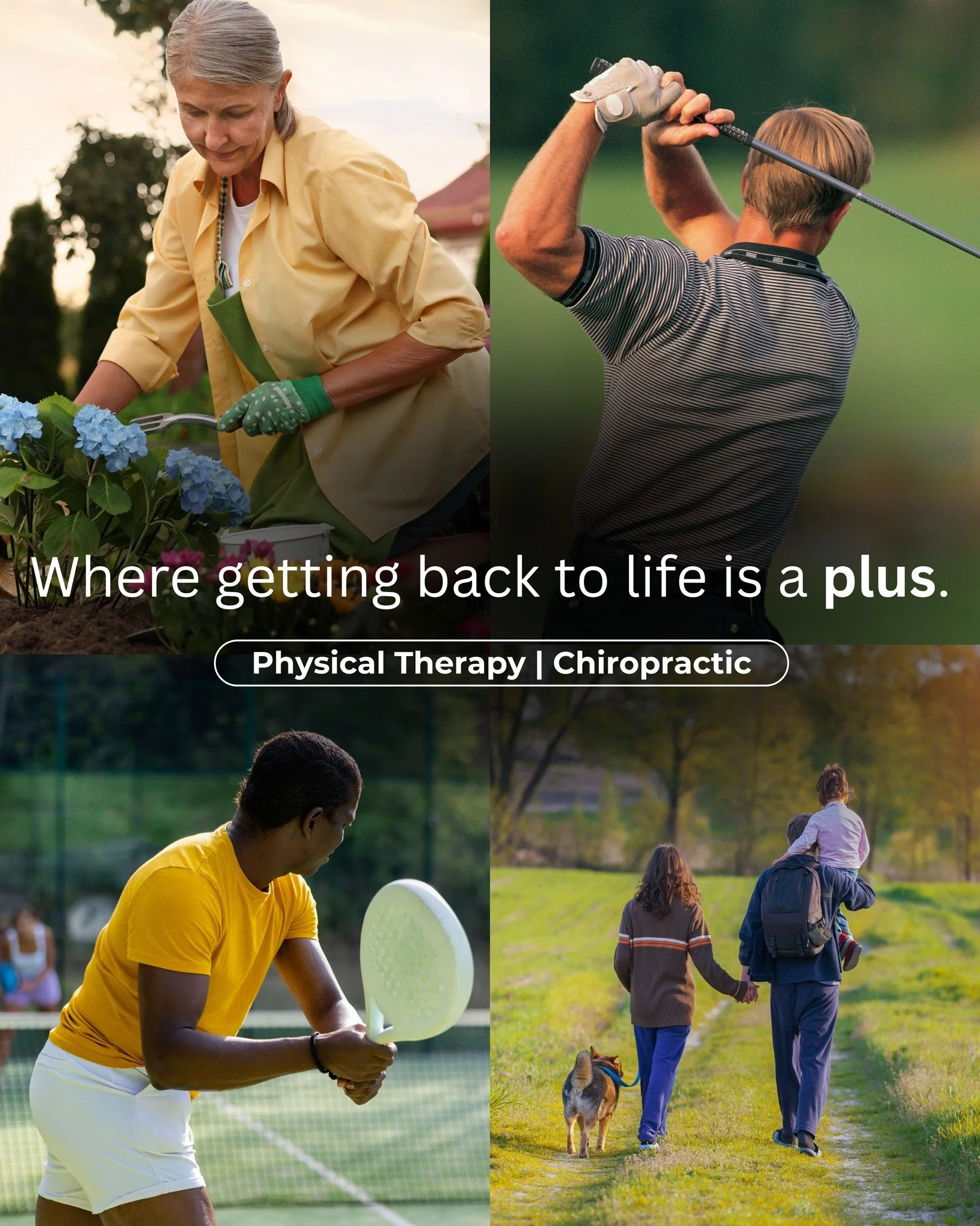 Move with greater ease. Live more actively. Feel better day to day. Through expert physical therapy and chiropractic care, our team helps patients restore movement, relieve pain, and return to the activities that matter most. Because getting back to 