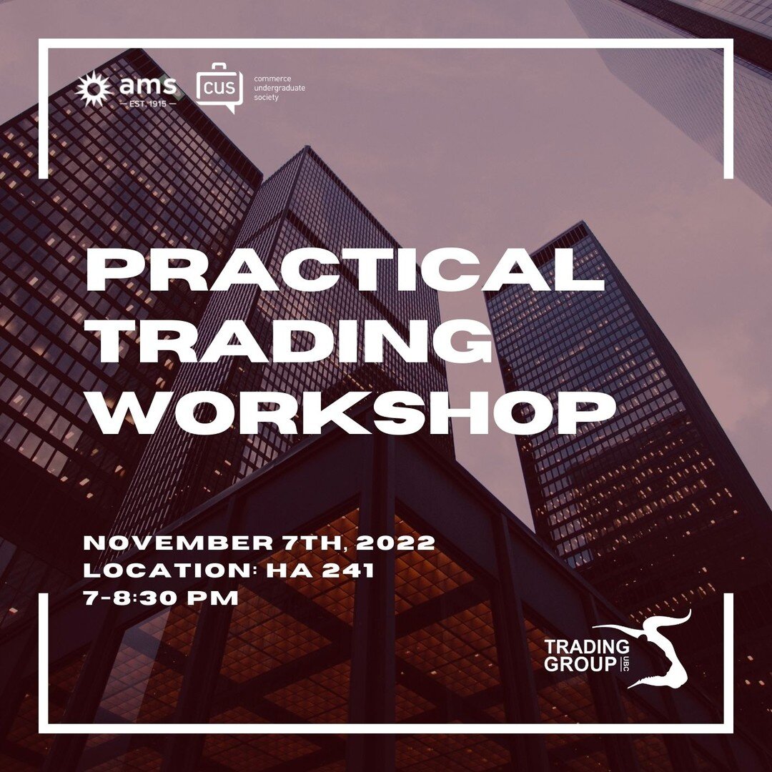 📣 Announcing our Practical Trading Workshop! 📣

We are holding our first workshop of the school year! See you November 7th in HA 241 from 7-8:30PM. Get excited! Link for registration in bio/linktree 🔥