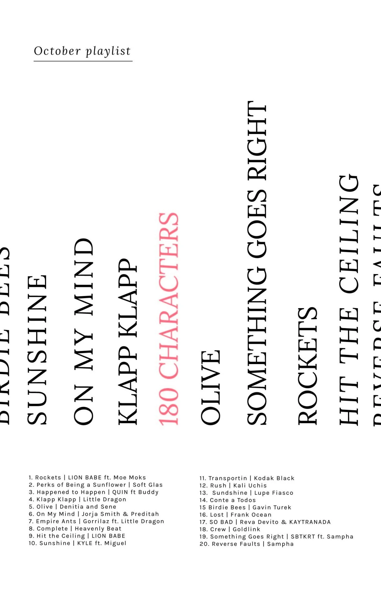 SEPTEMBER / OCTOBER PLAYLIST