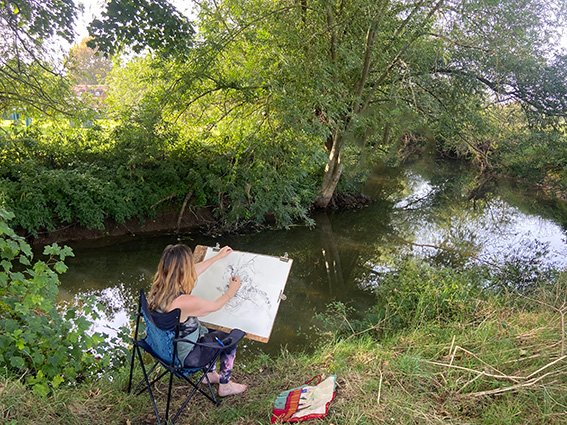 Fiona sketching river Stour.jpg