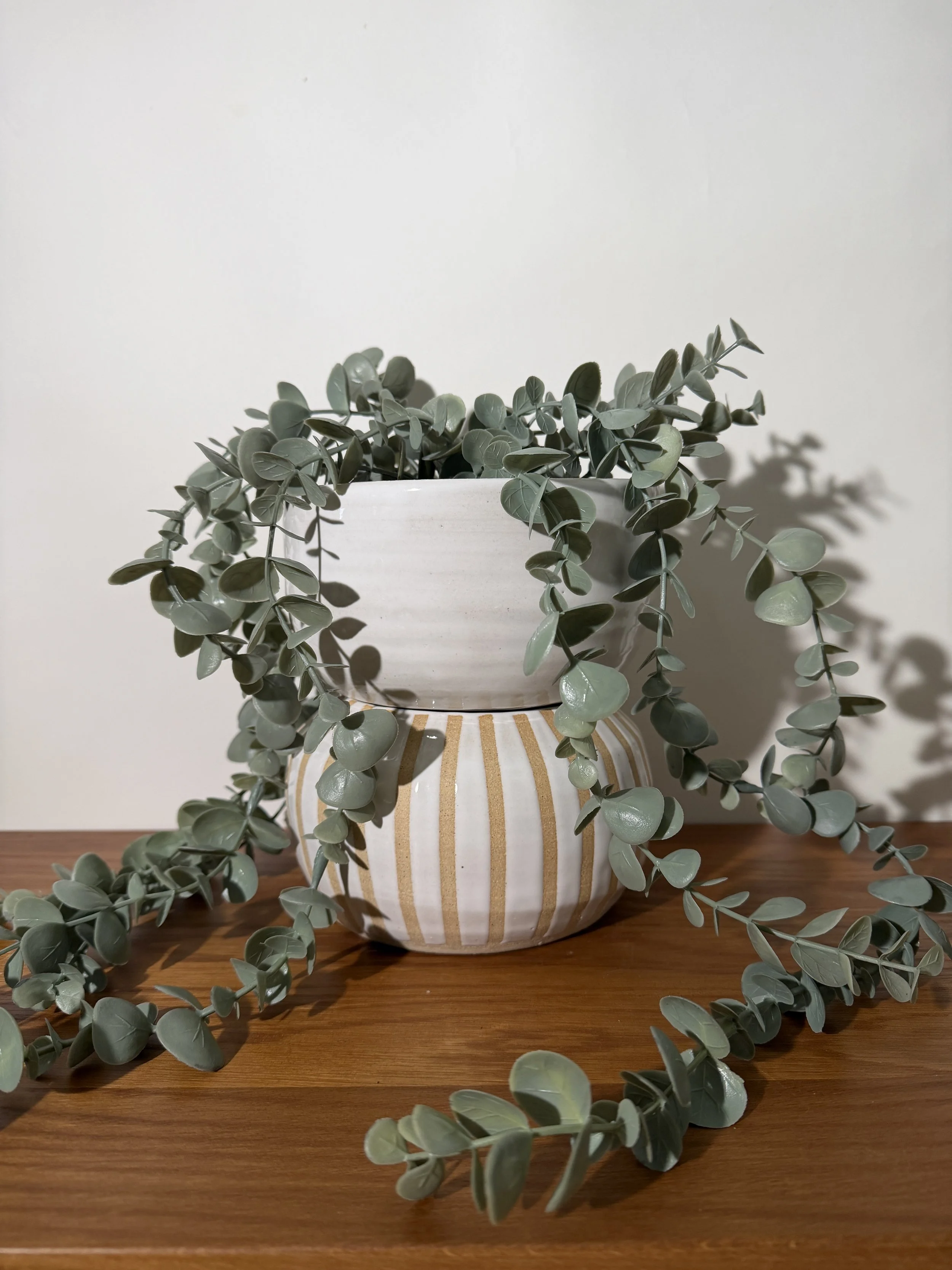 2 Piece Handmade Ceramic Planter - White