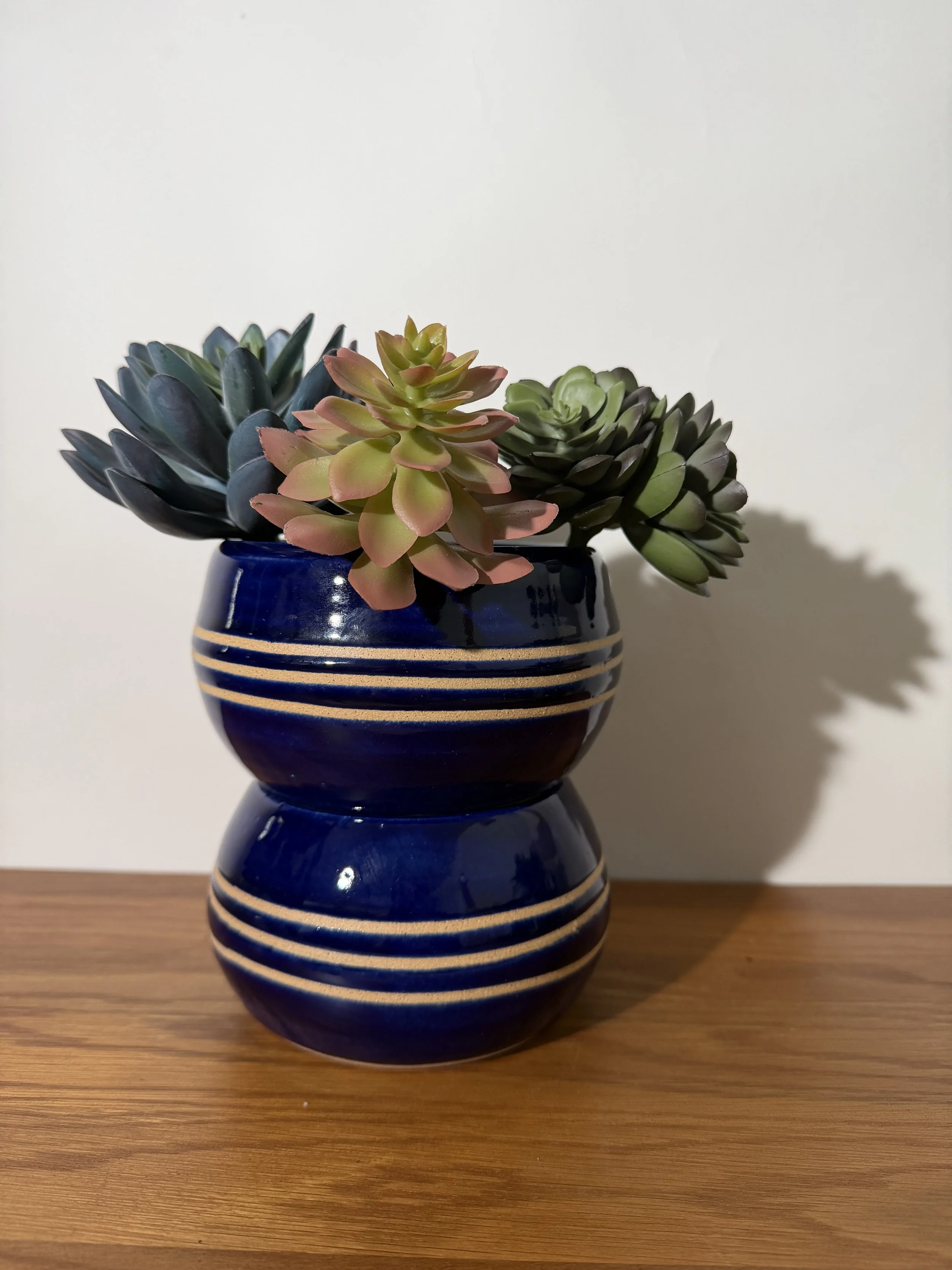 2 Piece Ceramic Planter - Cobalt Blue