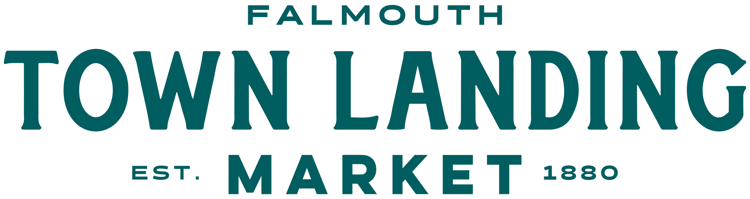 Falmouth Town Landing Market logo with text 'Falmouth Town Landing Market Est. 1880' in teal color.
