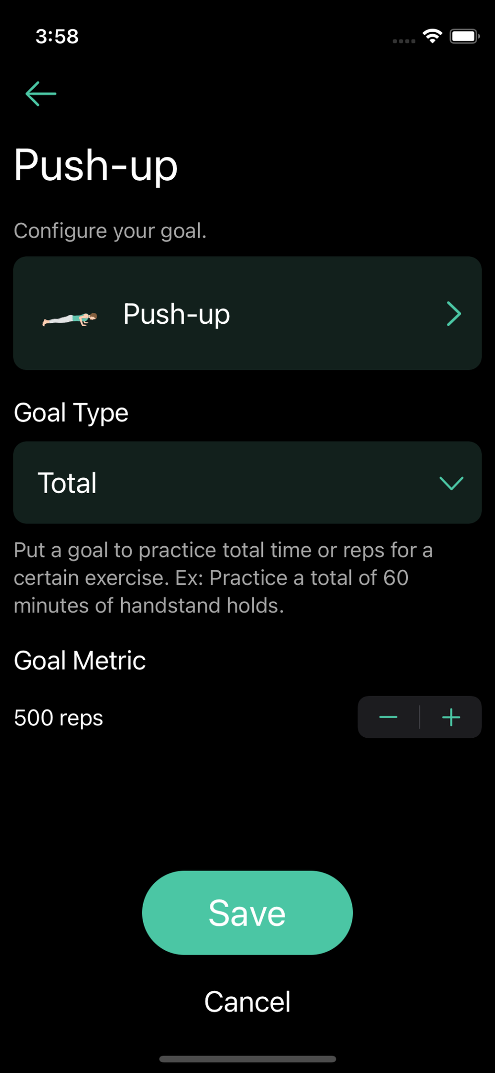 Configure goal with a total of 500 push-up reps