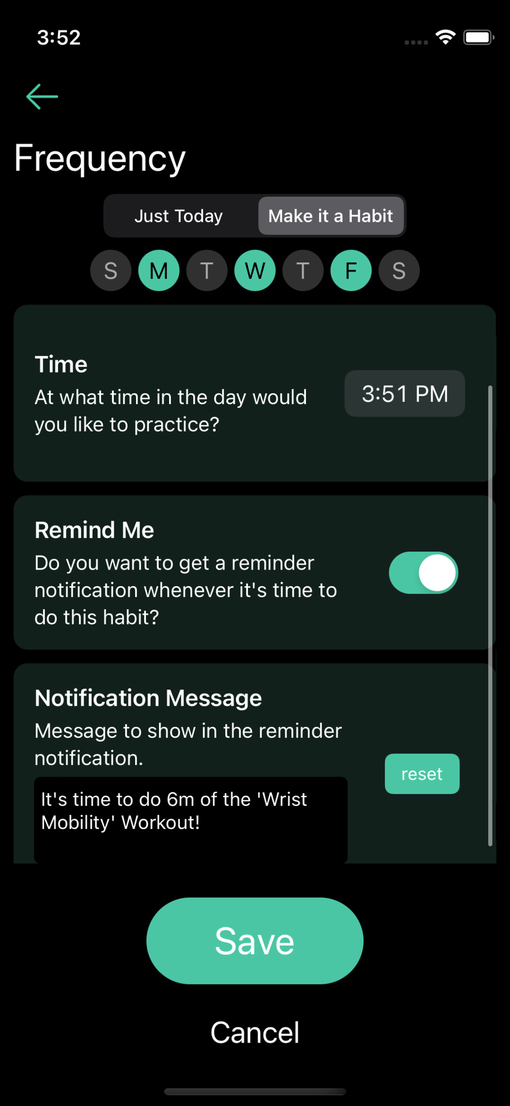 Make it obvious with time, schedule and reminder with custom message