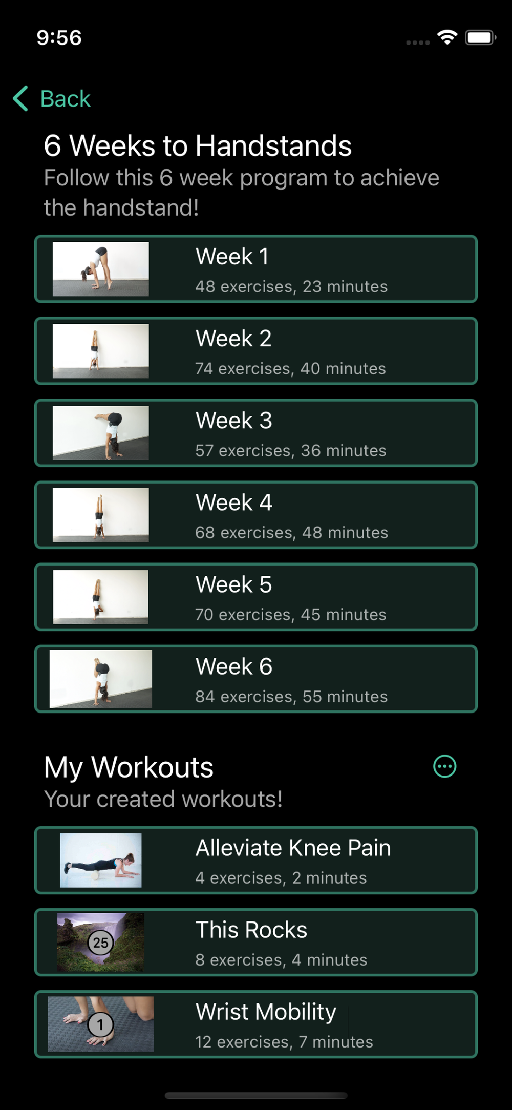 Workout list to pick from, including custom workout