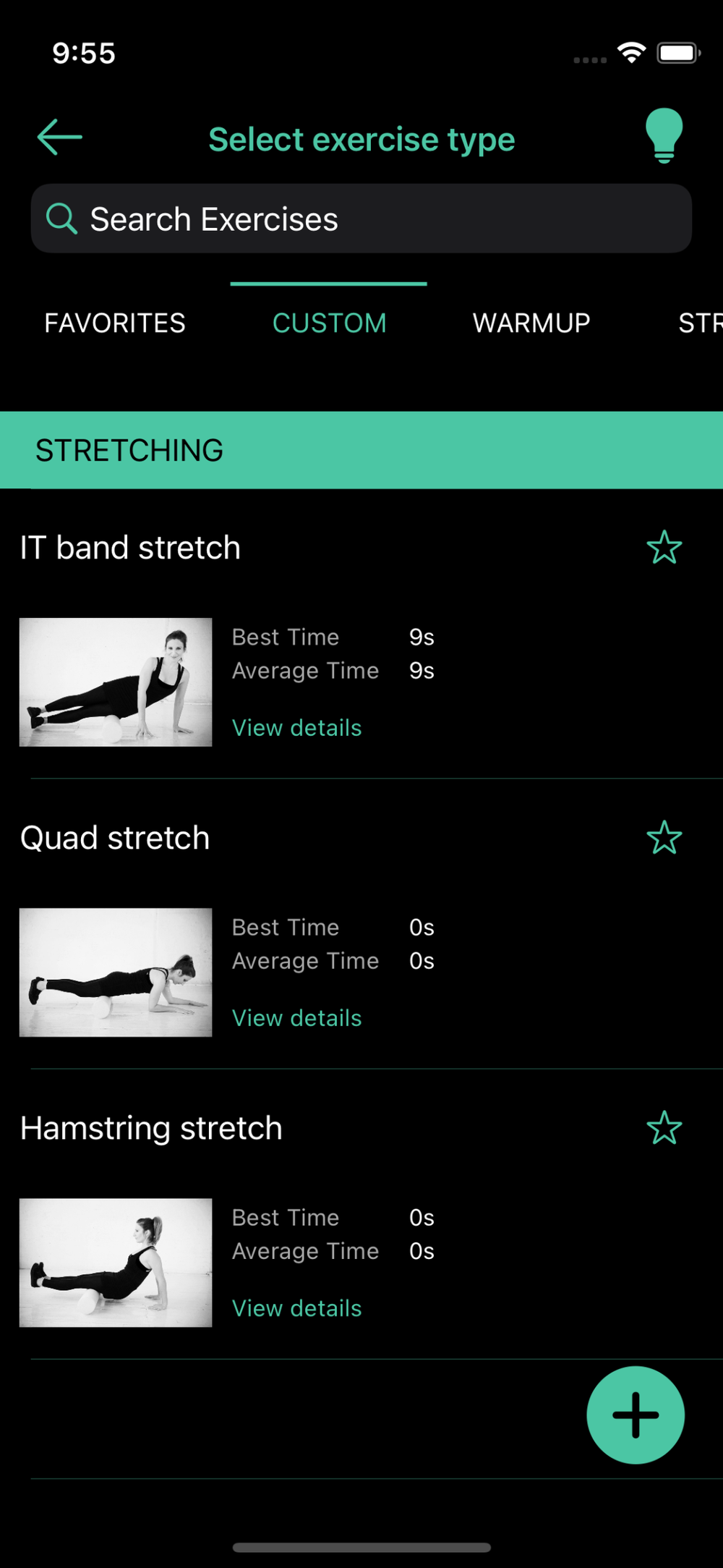 Select any exercise including custom ones