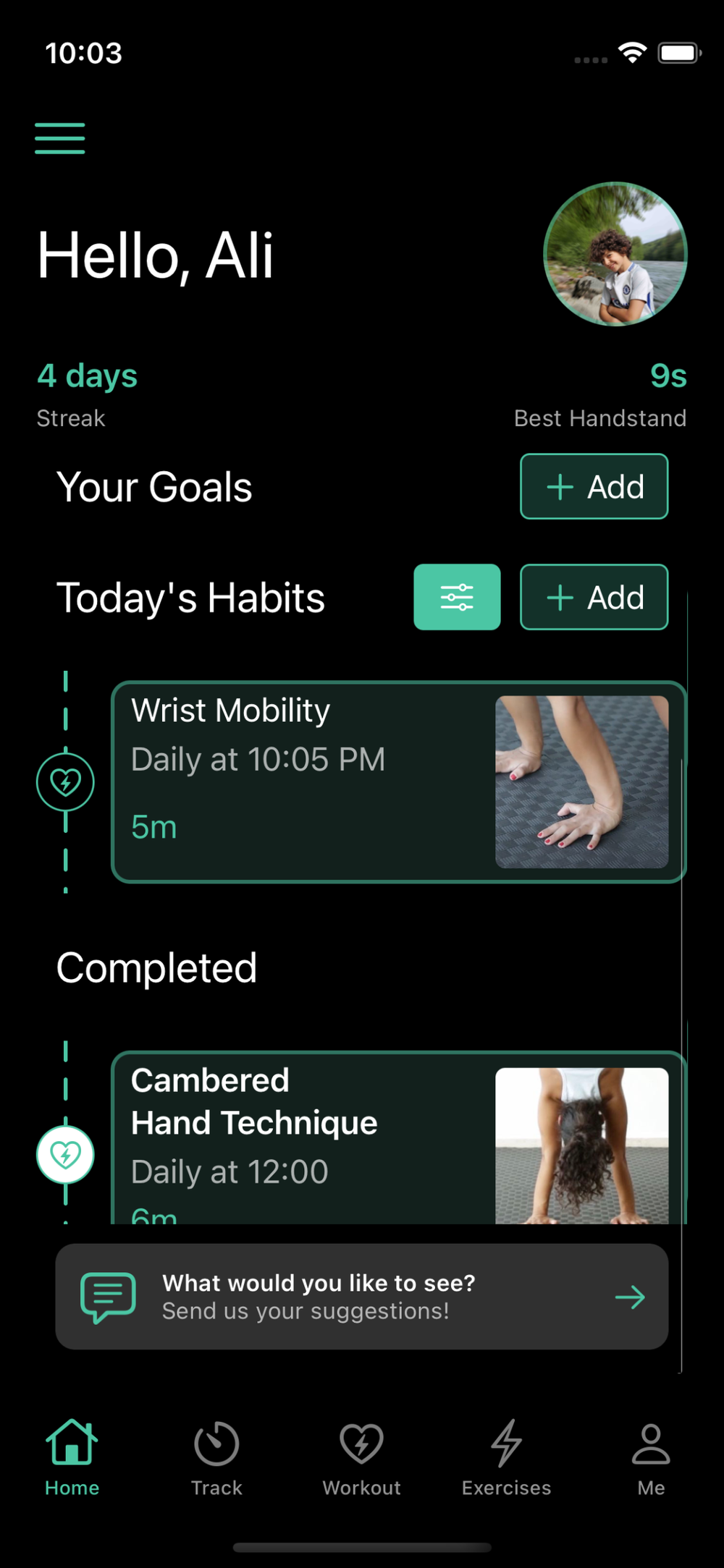 Home tab with today's habits