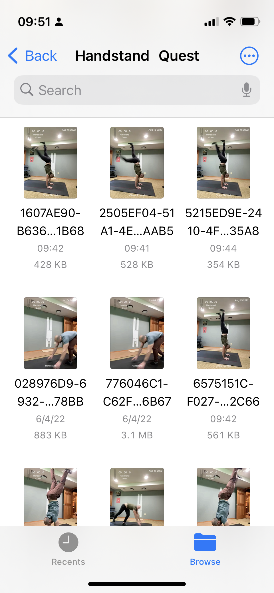 Handstand Quest Videos in Files App