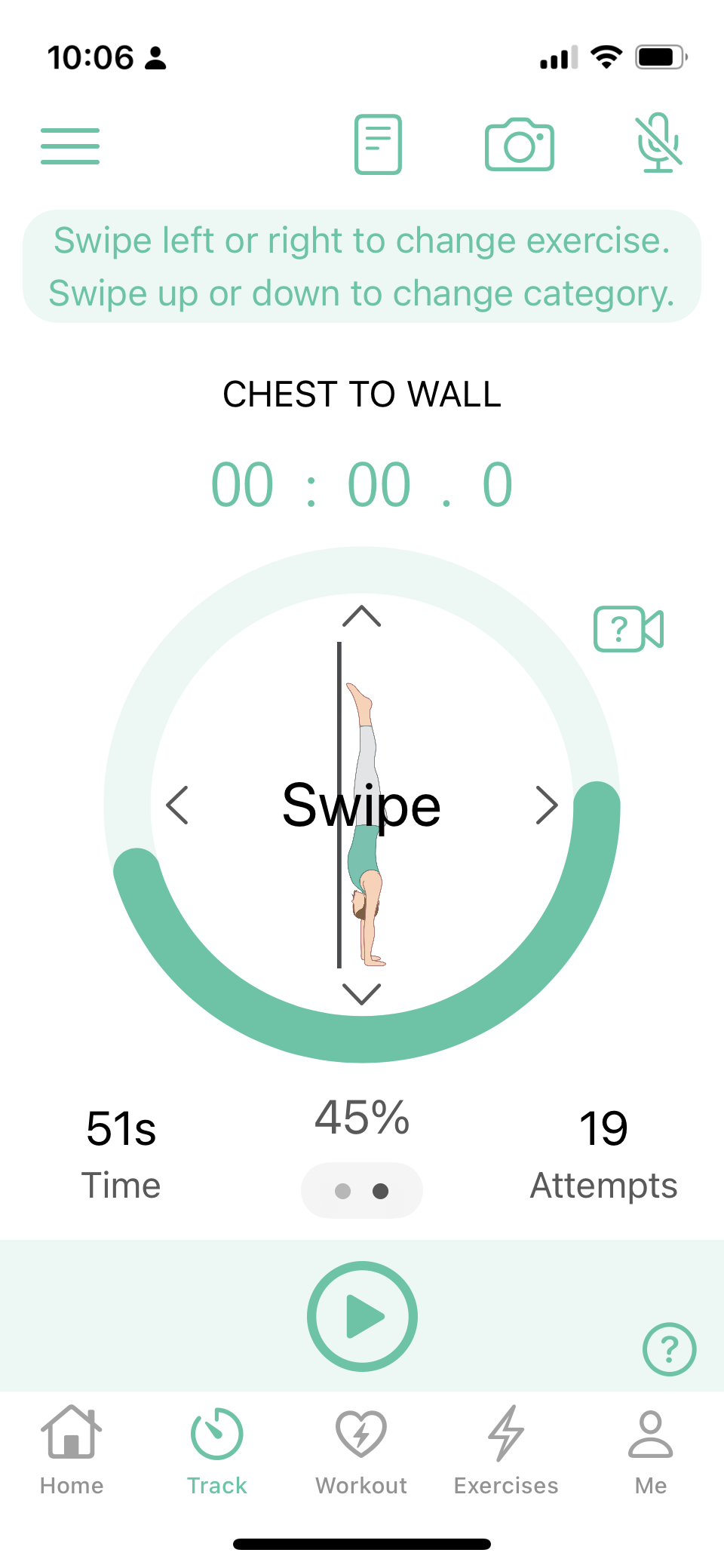Track screen: entry point to videos and daily activity