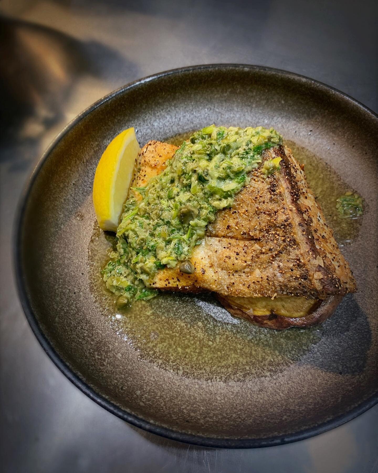 &bull; Crispy skin Hiramasa kingfish, crisp potato with parsley &amp; caper salsa &bull;