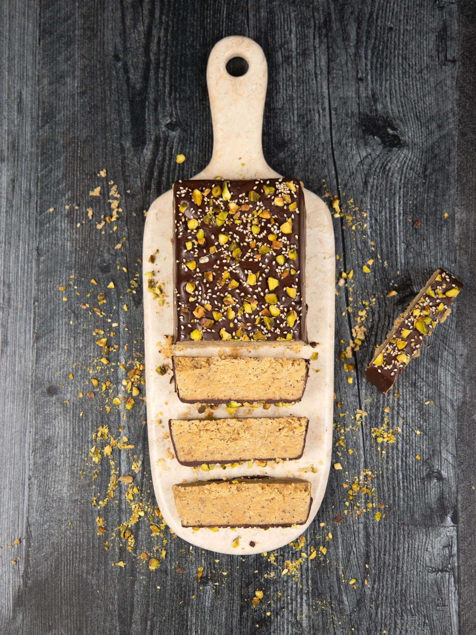 Salted Chocolate Halva with Pistachios and Poppyseeds