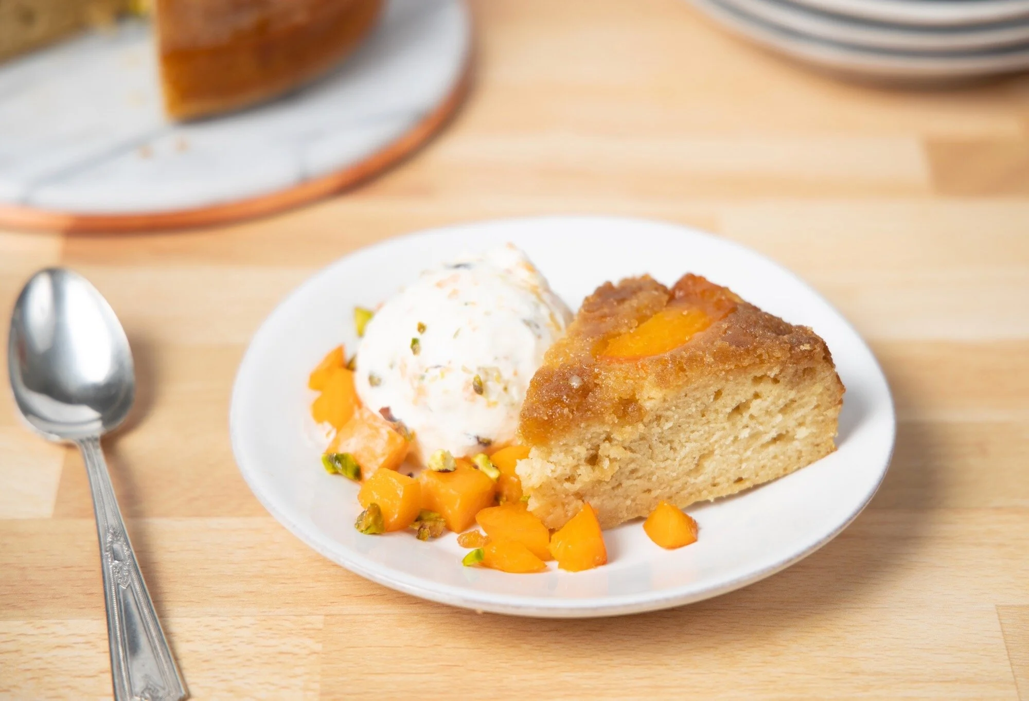 With a small slice of Apricot Ginger Upside Down Cake (Photo by Daniel Marks)