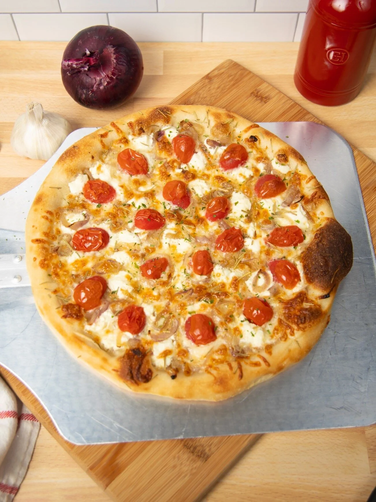 Goat Cheese, Caramelized Shallot, and Rosemary Pizza