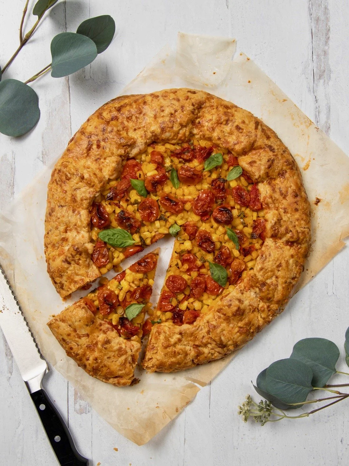 Roasted Tomato and Corn Galette with Cheddar Crust