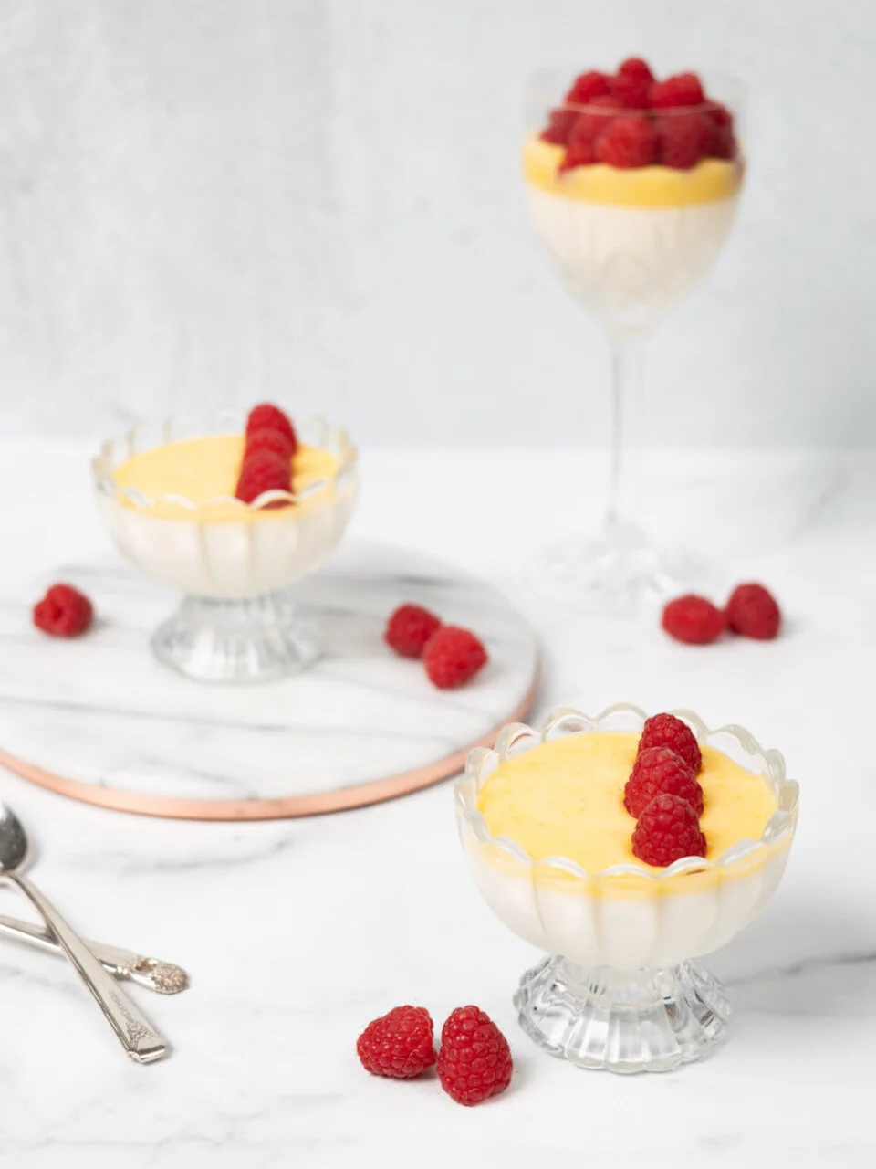 Panna Cotta with Lemon Curd and Raspberries
