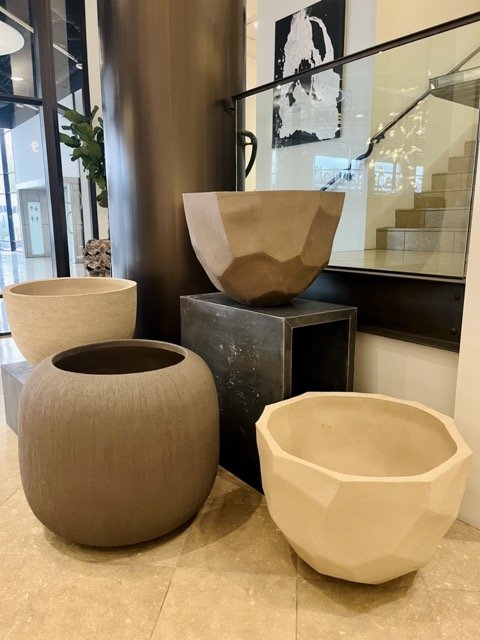 Large, decorative planters are displayed at the Perennials and Sutherland showroom in the West Hollywood Design District.