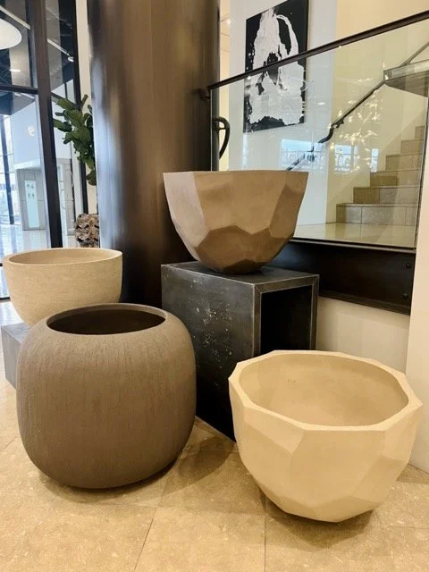 Large, decorative planters are displayed at the Perennials and Sutherland showroom in the West Hollywood Design District.