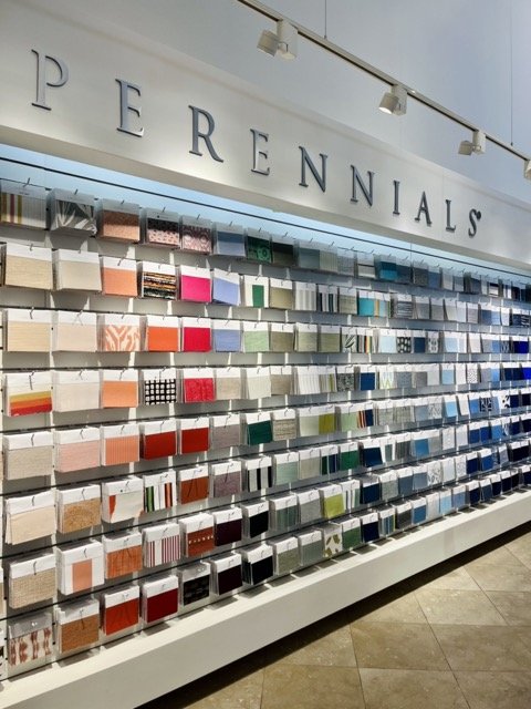 A wall of fabric swatches at the Perennials and Sutherland showroom at the West Hollywood Design Distric.