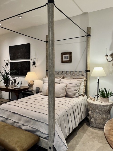 A canopy bed and bedroom decor at Formations in West Hollywood.