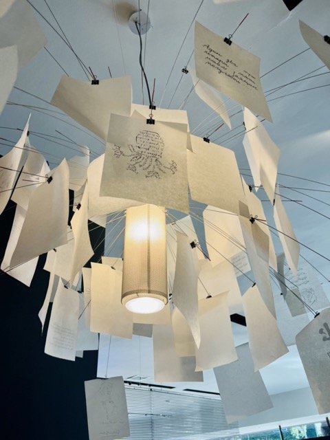 A chandelier made out of love notes at West Hollywood Design District.