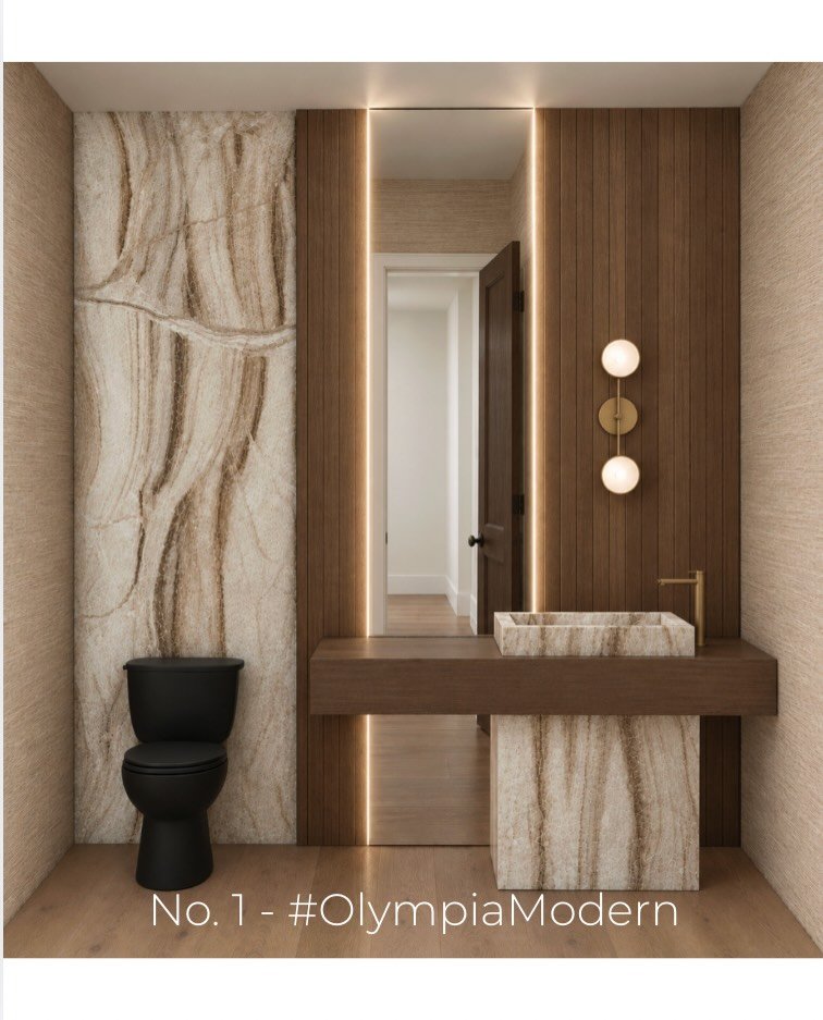 Round two! This time, five powder baths currently under construction across the Pacific Northwest. From dramatic marble slabs to Drunk Monkey wallpaper to a little mid-century starburst tile&hellip;these five could not be more different🥰

Which one 
