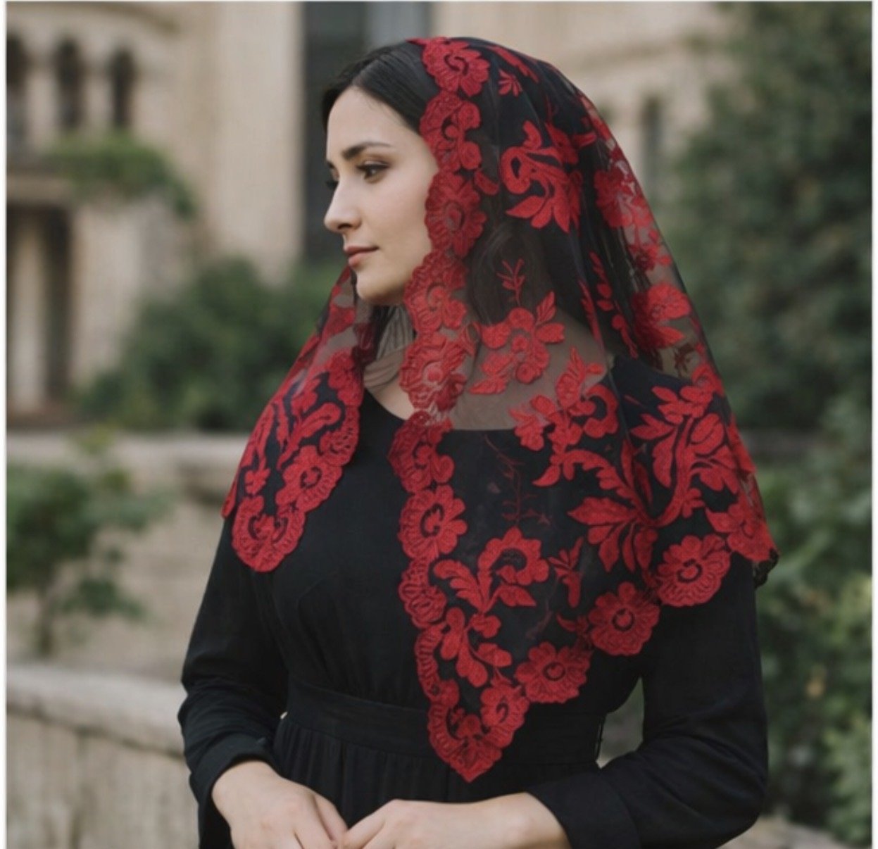 Olivia Model | Hand-Embroidered Spanish Red / Black