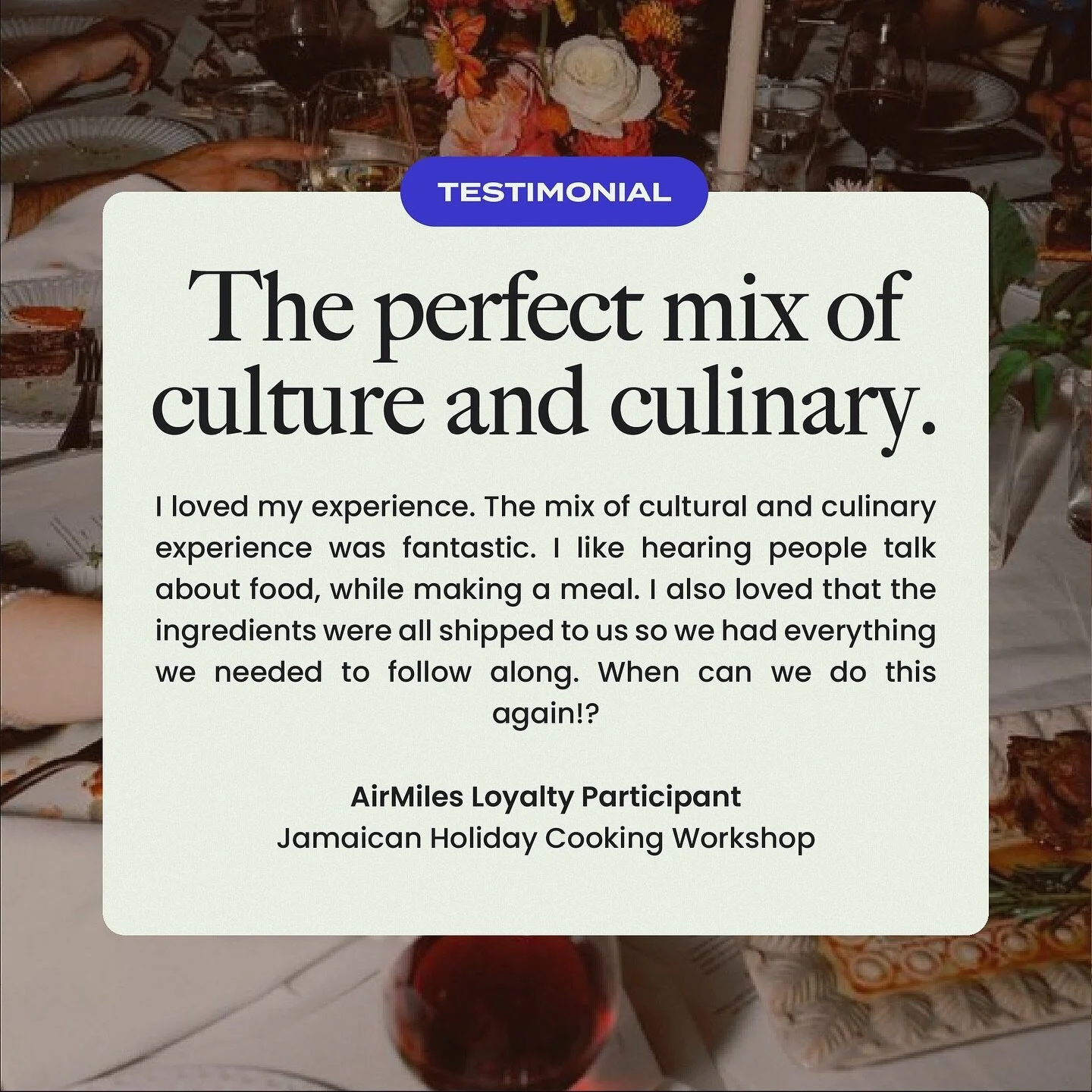 Bringing back the holiday spirit with a testimonial shared by an attendee from our Jamaican Holiday Cooking Workshop with @brwnbutterbae ! 

&ldquo;I loved my experience. The mix of cultural and culinary experience was fantastic. I like hearing peopl