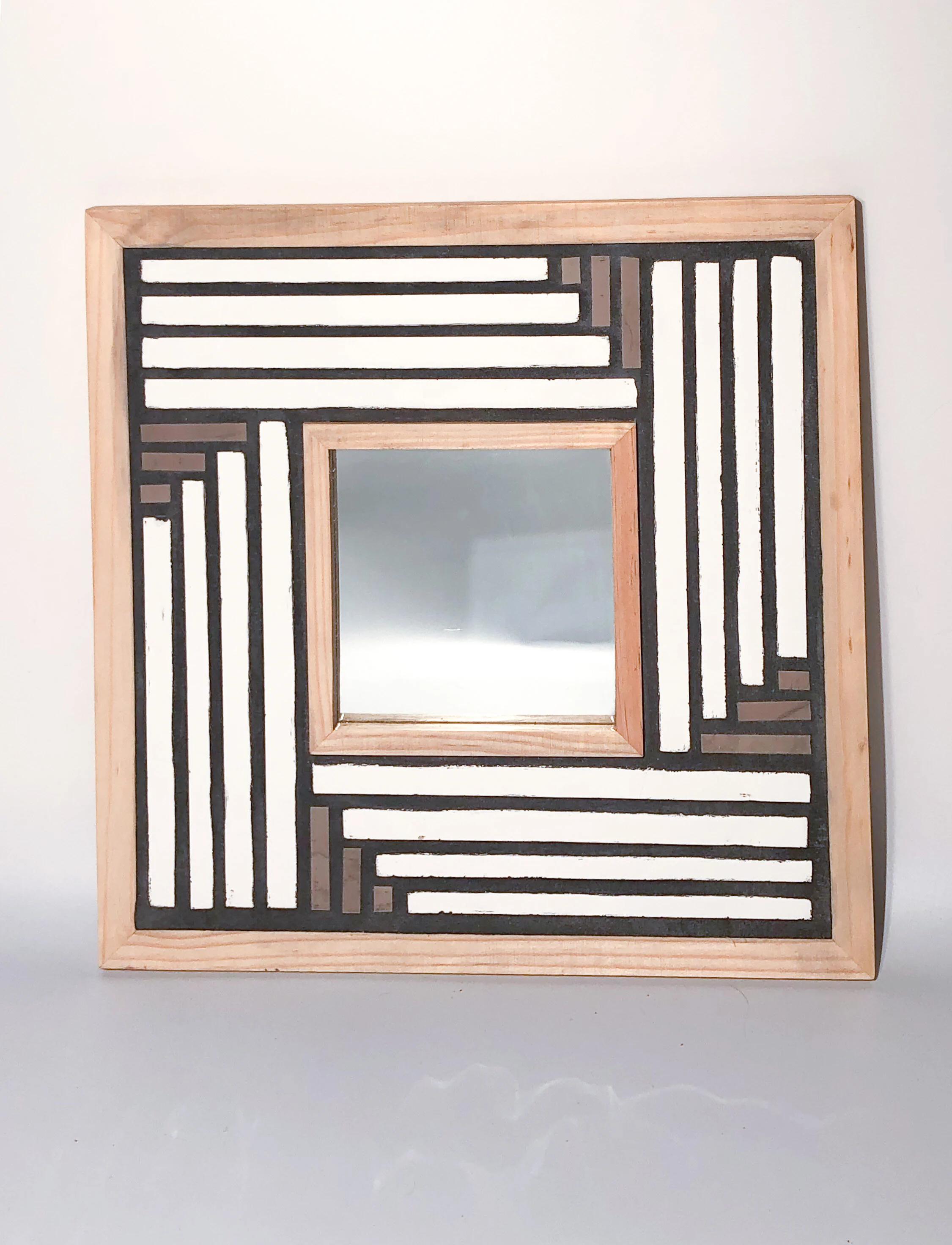 White Striped Mosaic Mirror