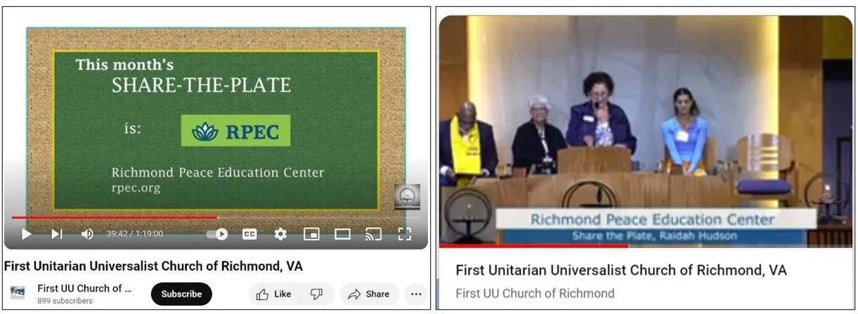 Peace Center Featured at First Unitarian Universalist Church