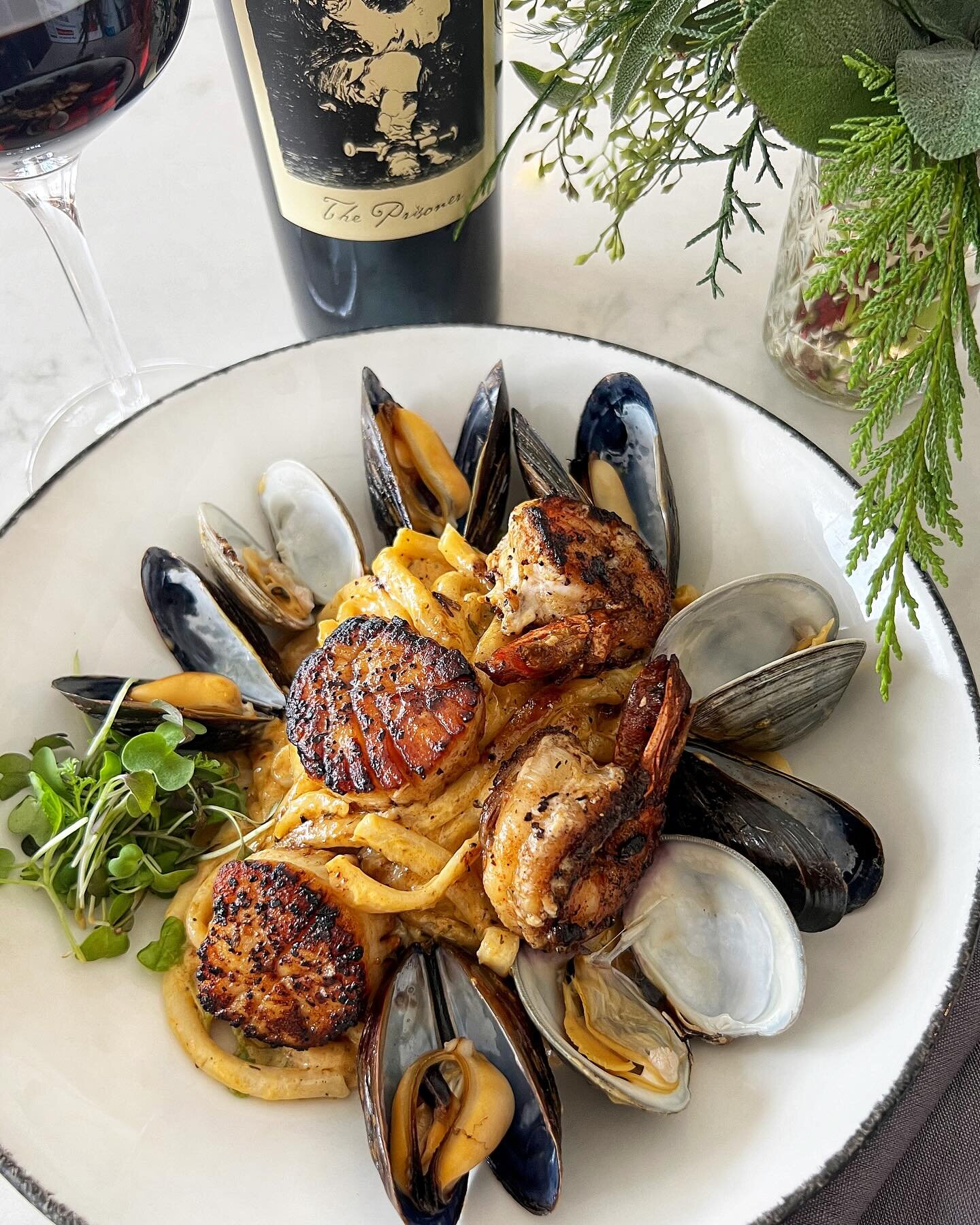 Making an appearance again&hellip;&rdquo;Seafood Bucatini&rdquo; with Lobster Cream Sauce, Littleneck Clams, Mussels, Scallops &amp; Shrimp + The Prisoner!