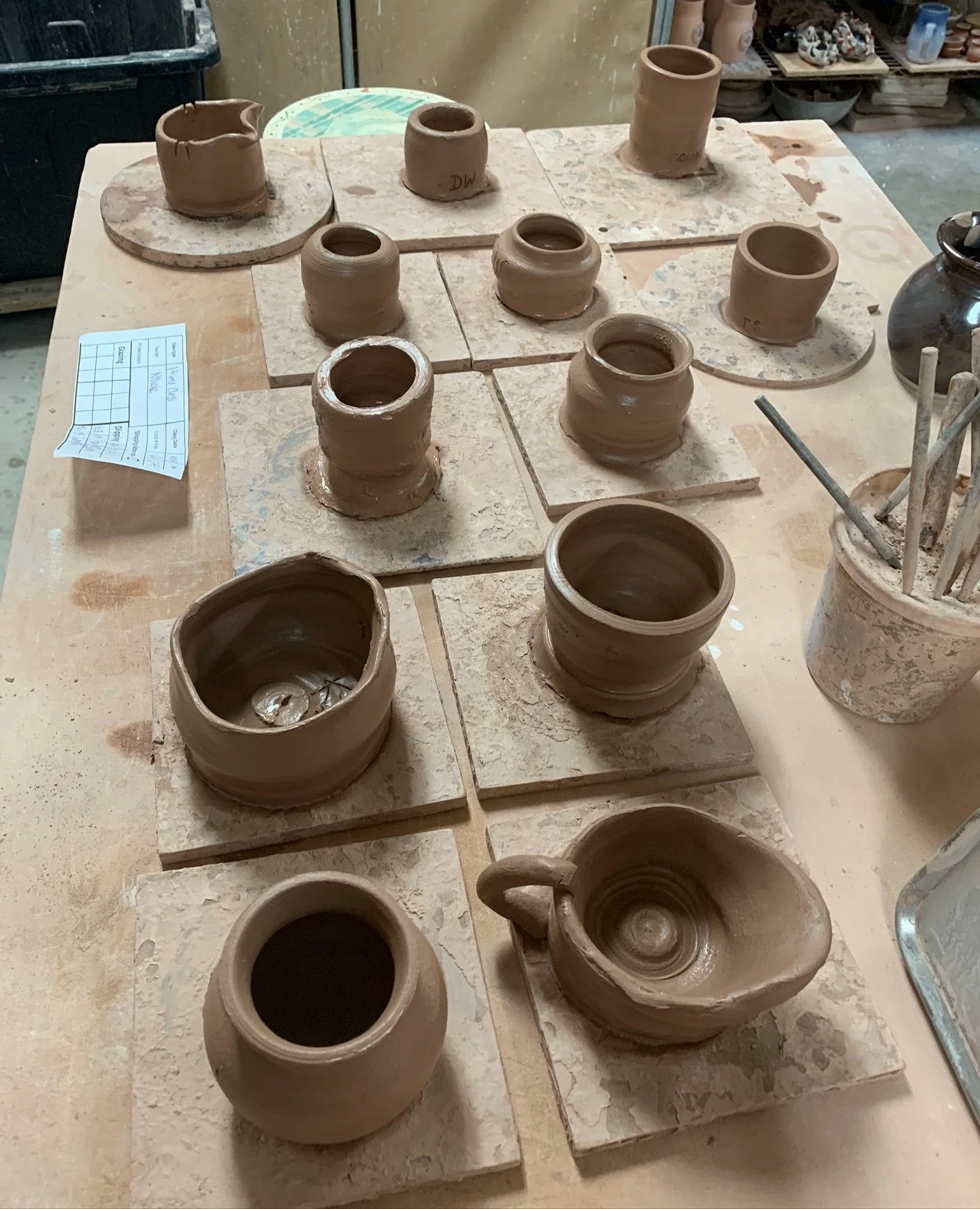 The studio table was filled with creativity Saturday &mdash; every piece telling its own story! 

From perfectly centered cups to wobbly mugs with personality (our favorite kind 😉), everyone brought their own style to the wheel! 

#PotteryWorkshop #