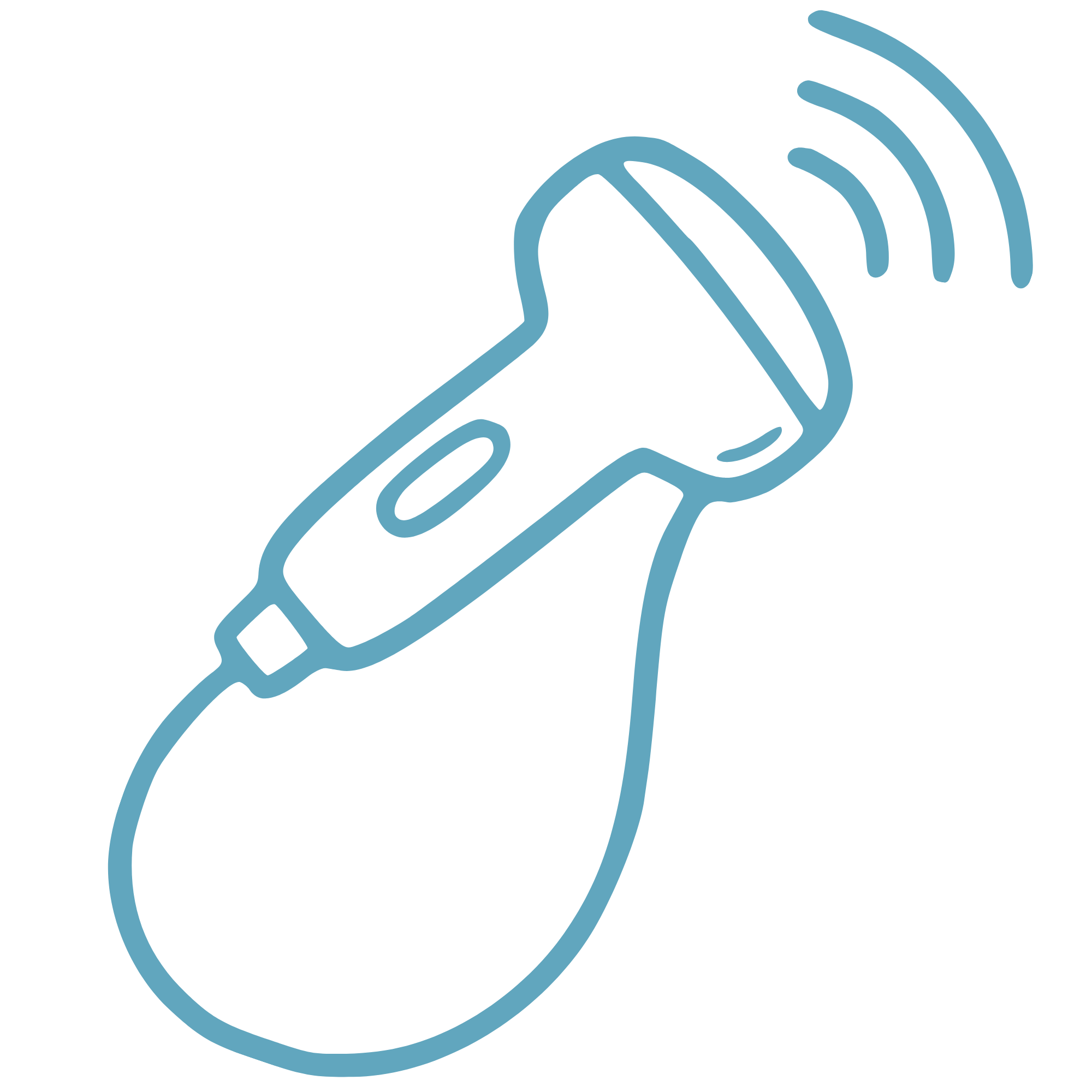 Blue outline illustration of an ultrasound wand.