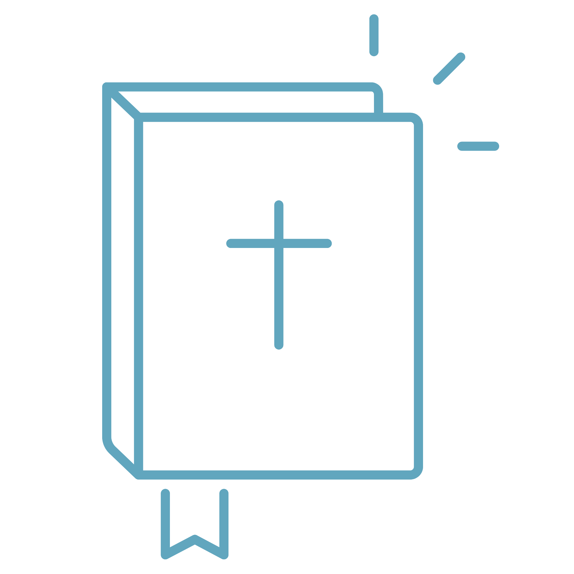 Blue outline illustration of a bible.