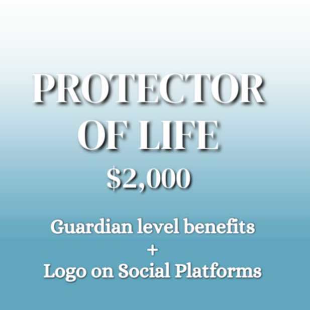 Text on a gradient blue background advertising a life insurance policy titled "Protector of Life" worth $2,000, featuring guardian benefits and social platform logo.