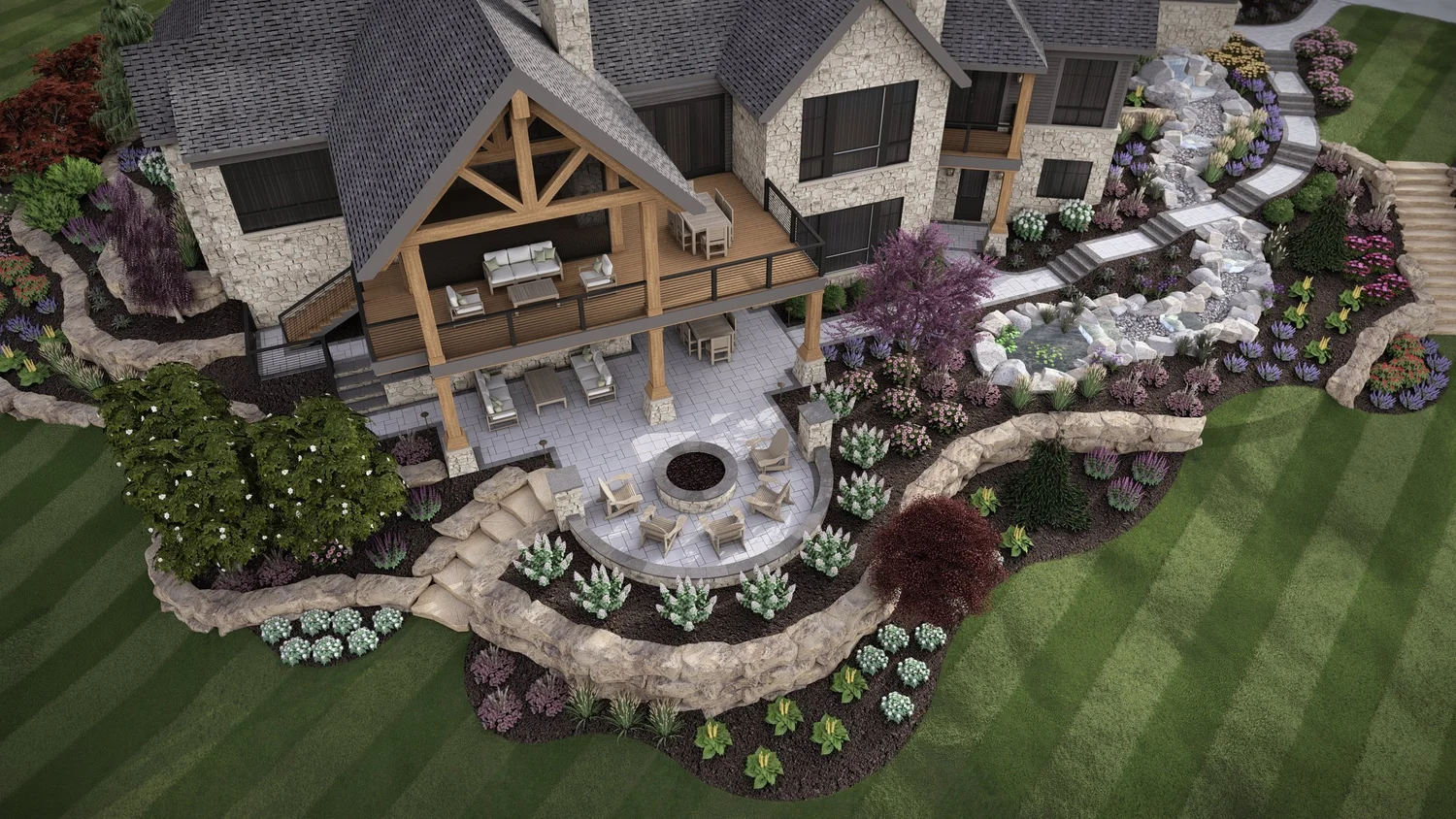 Aerial rendering of a large hardscape estate project