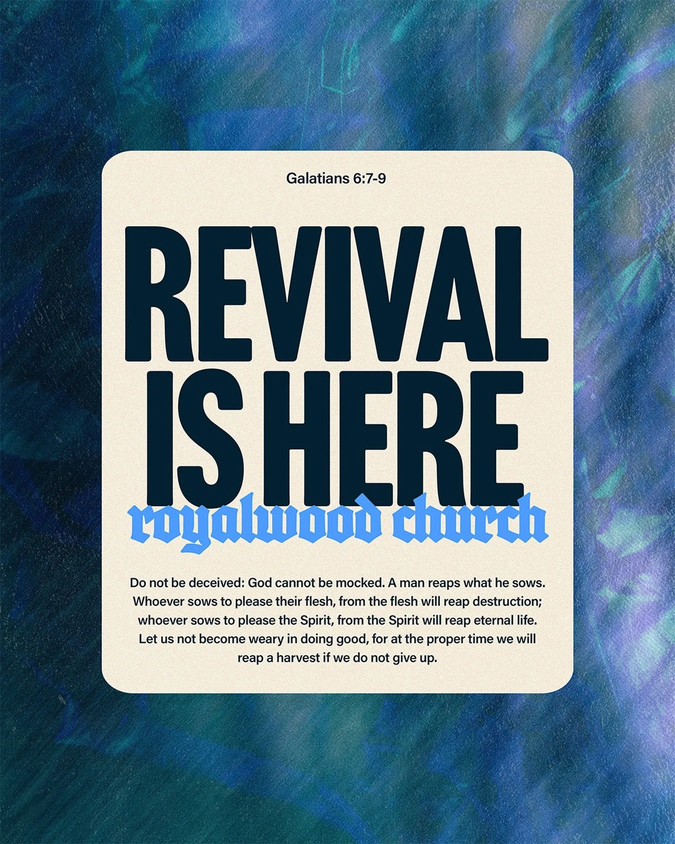 Revival is here in Royalwood Church. A reminder that the things that are being sown will be reaped as long as we do not give up.