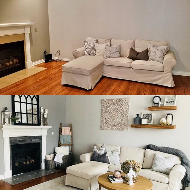 Happy #Tuesday friends! Bringing you a little #beforeandafter of a space we designed a while back 💕 #mittenhomestaging #mittenhomestaginganddesign #mittenhome #stagingsells #stagingcompany #staging #homedesign #homedecor #decor #countrychic #farmhou