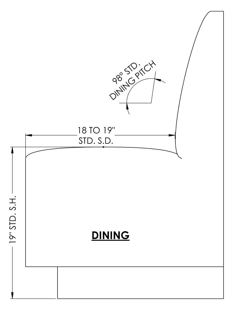 Standard Dining Seat Back Pitch Diagram by Corn Upholstery