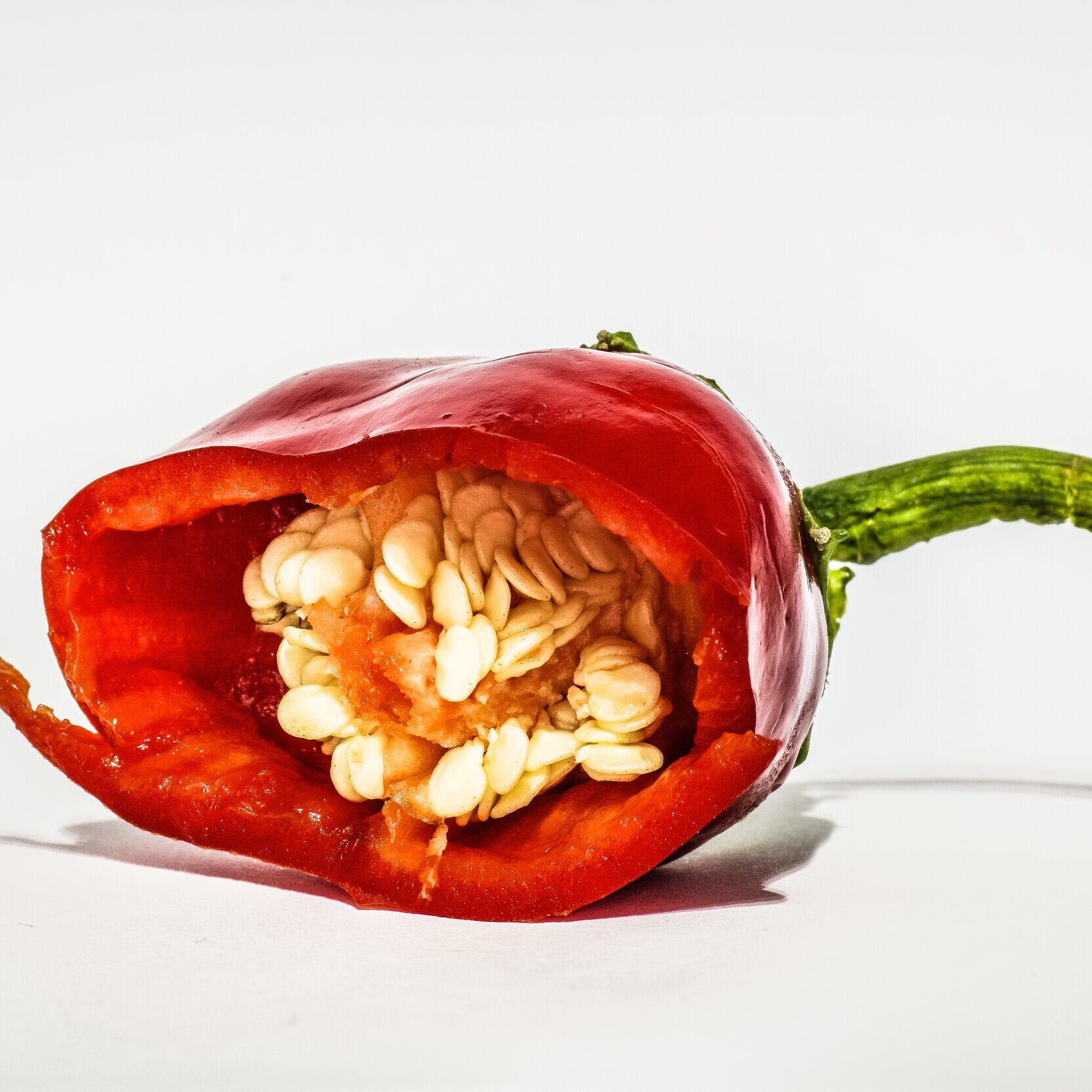 Red pepper sliced in half