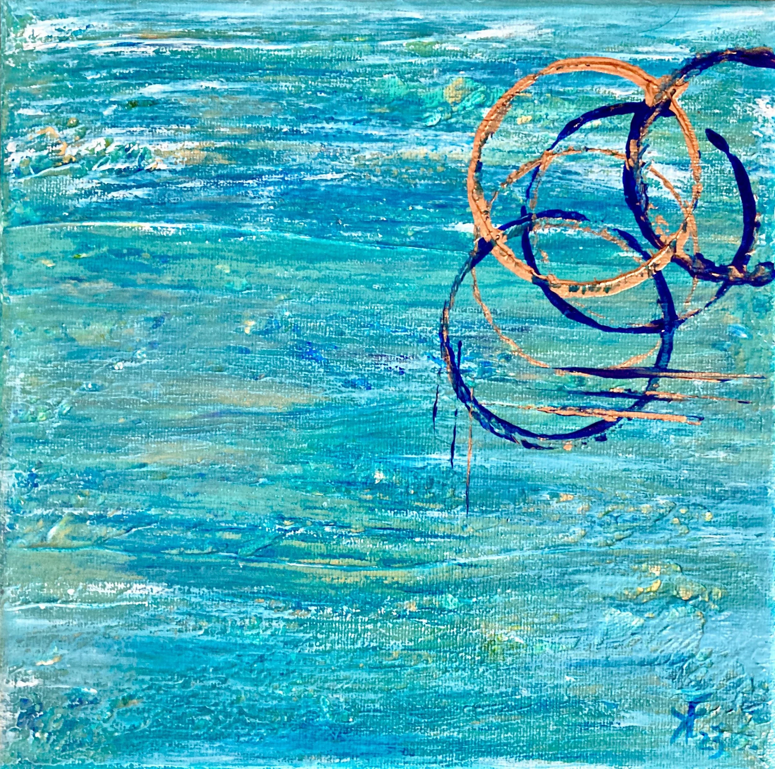 s35 aqua blue arcs #4 by Karen Fieldstad