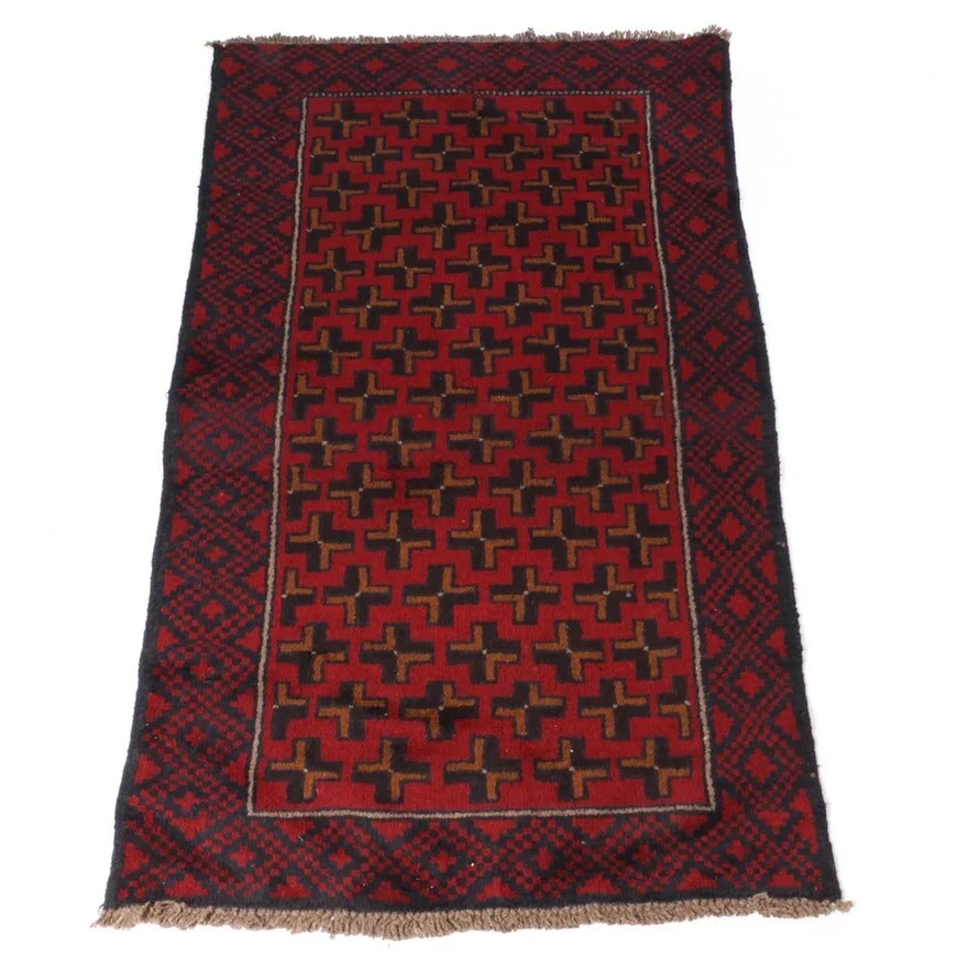 Vintage Hand-Knotted Afghani Baluch Rug