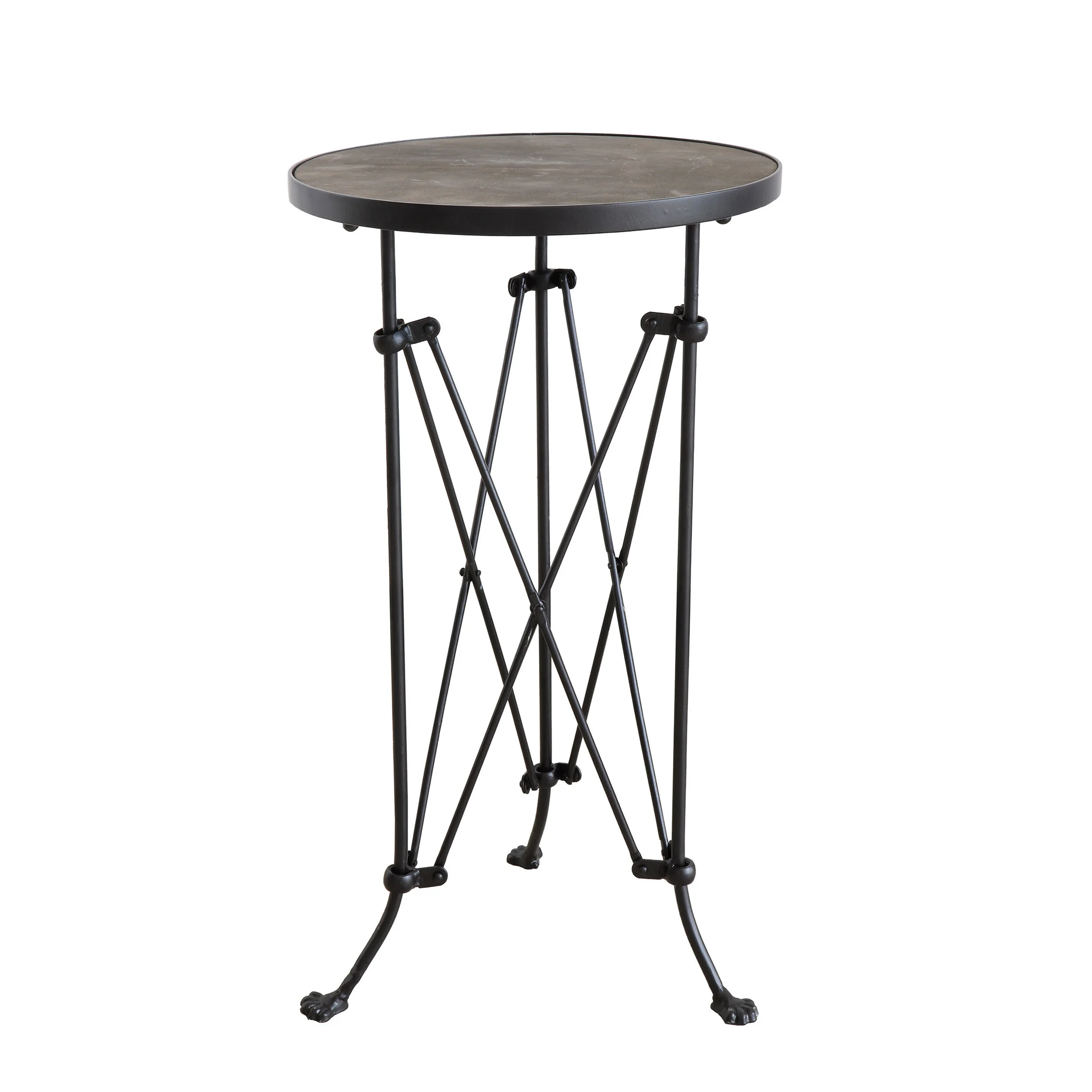Round Pine Wood Accent Table with Metal Frame